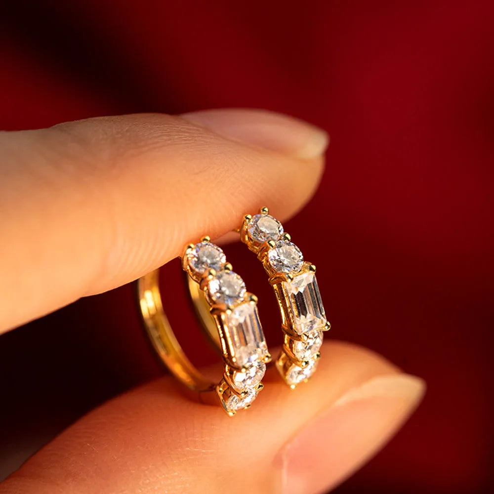 925 Sterling Silver 14K Gold Plated Zircon Hoop Earrings