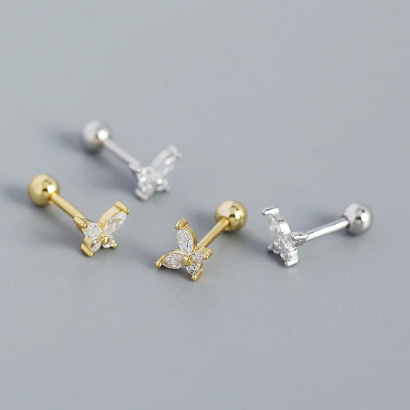 925 Sterling Silver 14k Gold Plated Butterfly Small Stud Earrings