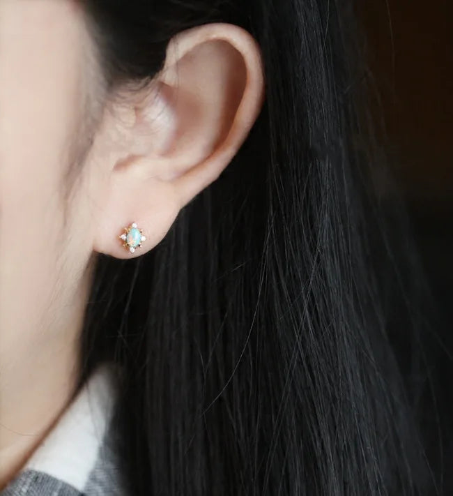 925 Sterling Silver 14k Gold Pure Elliptic Zircon Stud Earrings