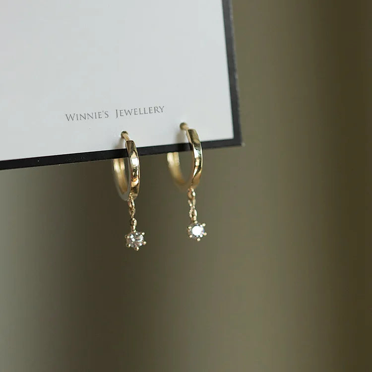 925 Sterling Silver 14k Gold Plated Tassel Drop Zircon Stud Earrings