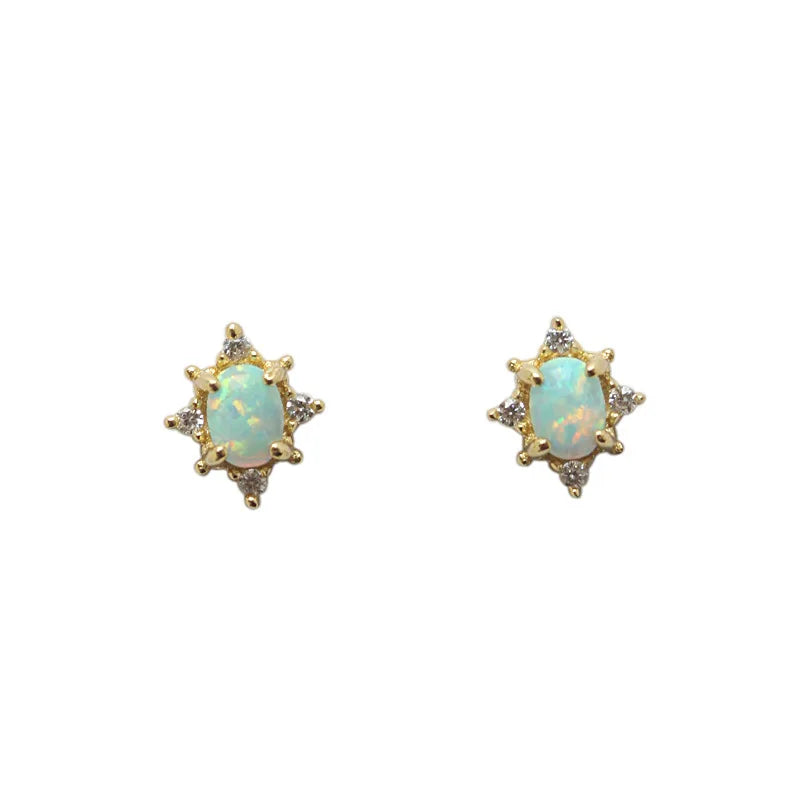 925 Sterling Silver 14k Gold Pure Elliptic Zircon Stud Earrings