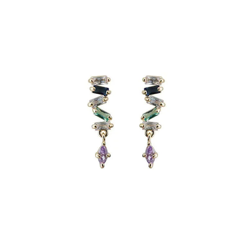 925 Sterling Silver 14K Gold Plated Square Zircon Stud Earrings