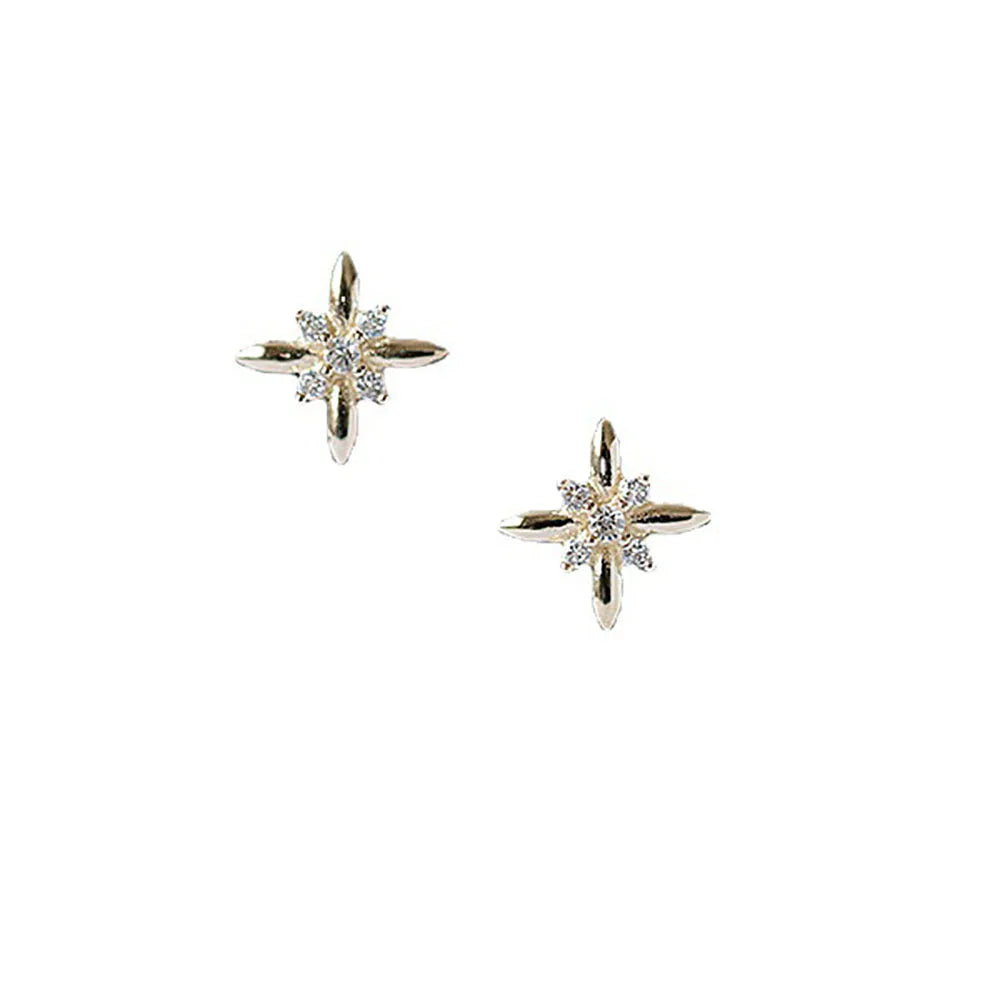 925 Sterling Silver 14K Gold Plated Snowflake Zircon Stud Earrings