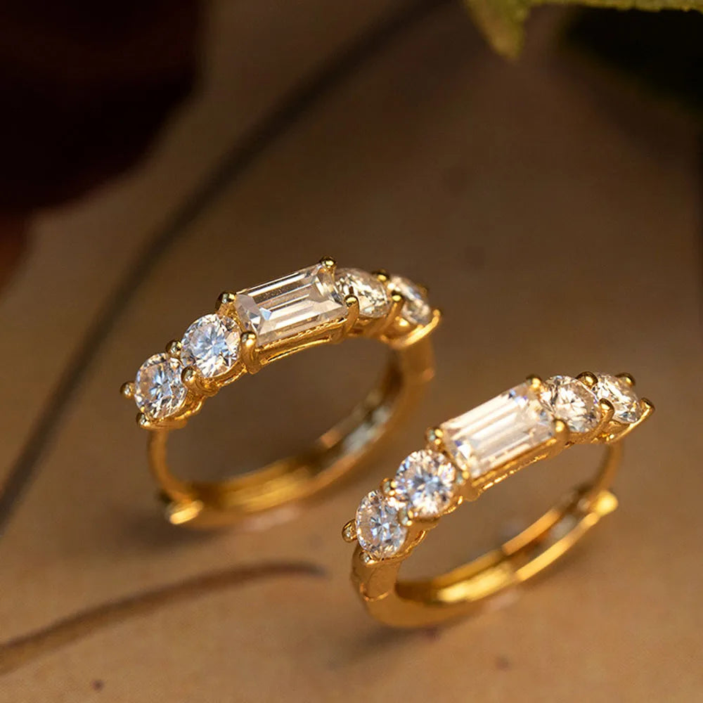 925 Sterling Silver 14K Gold Plated Zircon Hoop Earrings
