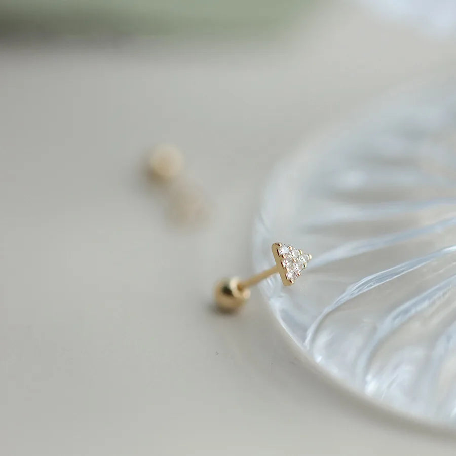 925 Sterling Silver 14K Gold Plated Four Triangle Zircon Stud Earrings