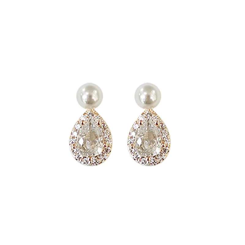 925 Sterling Silver 14k Gold Plated Pearl Water Droplets Stud Earrings