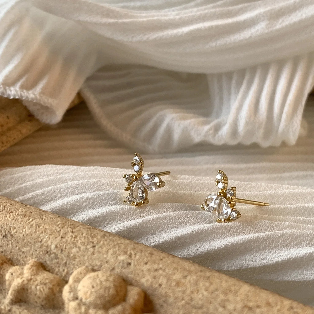 925 Sterling Silver 14K Gold Plated Zircon Geometry Small Stud Earrings