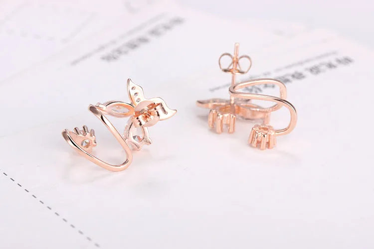 925 Sterling Silver Whirl Butterfly Zircon Stud Earrings