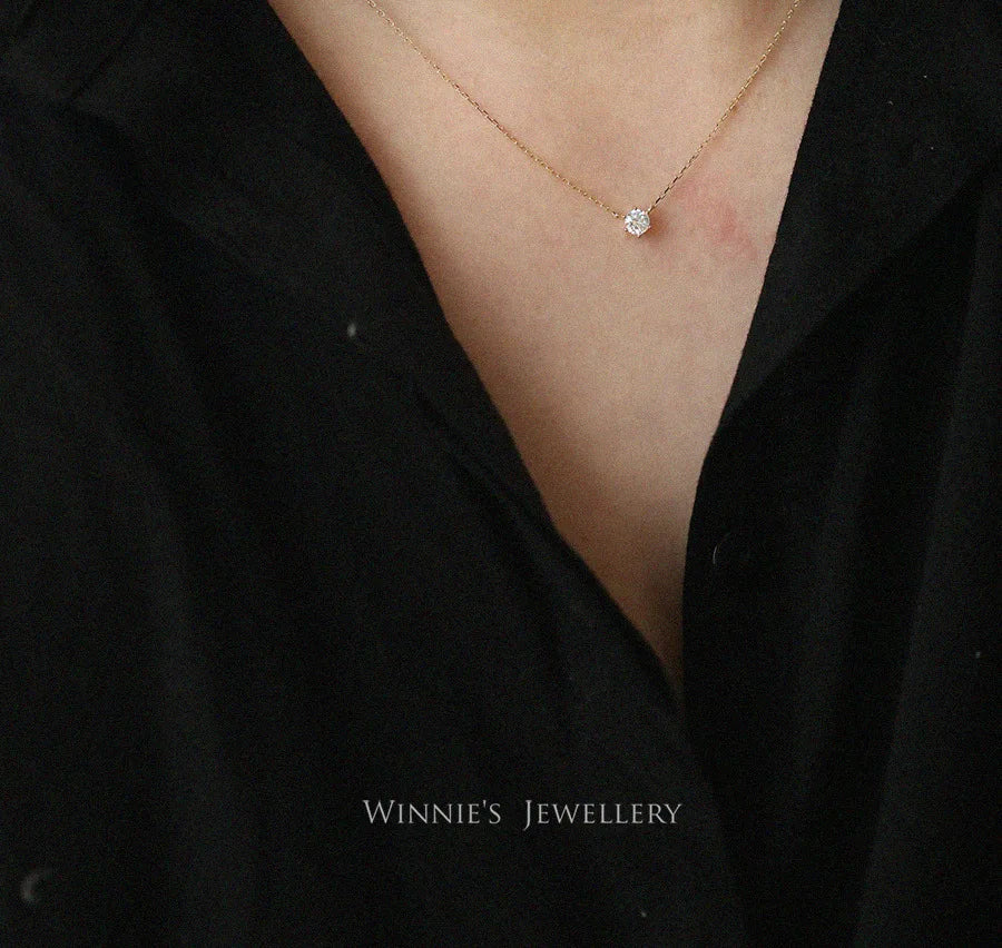 925 Sterling Silver 14k Gold Plated Round Zircon Pendant Necklaces