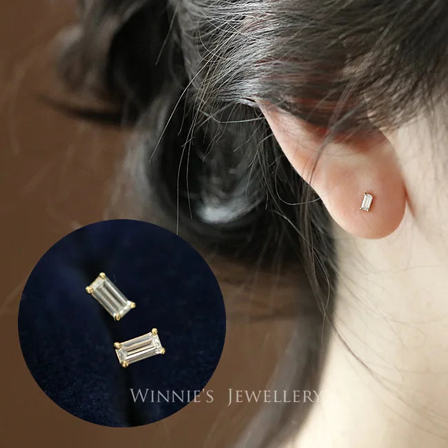 925 Sterling Silver 14k Gold Plated Square Green Zircon Stud Earrings