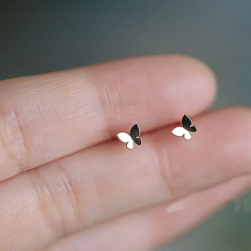 925 Sterling Silver 14k Gold Plated Butterfly Small Stud Earrings