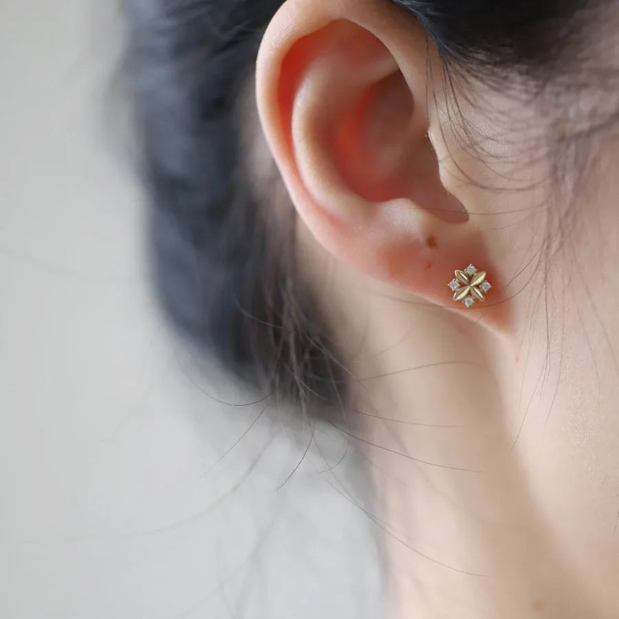 925 Sterling Silver 14k Gold Plated Cross Flower Small Stud Earrings