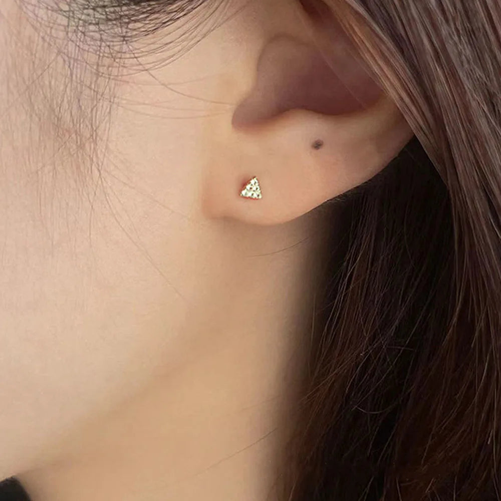 925 Sterling Silver 14K Gold Plated Four Triangle Zircon Stud Earrings