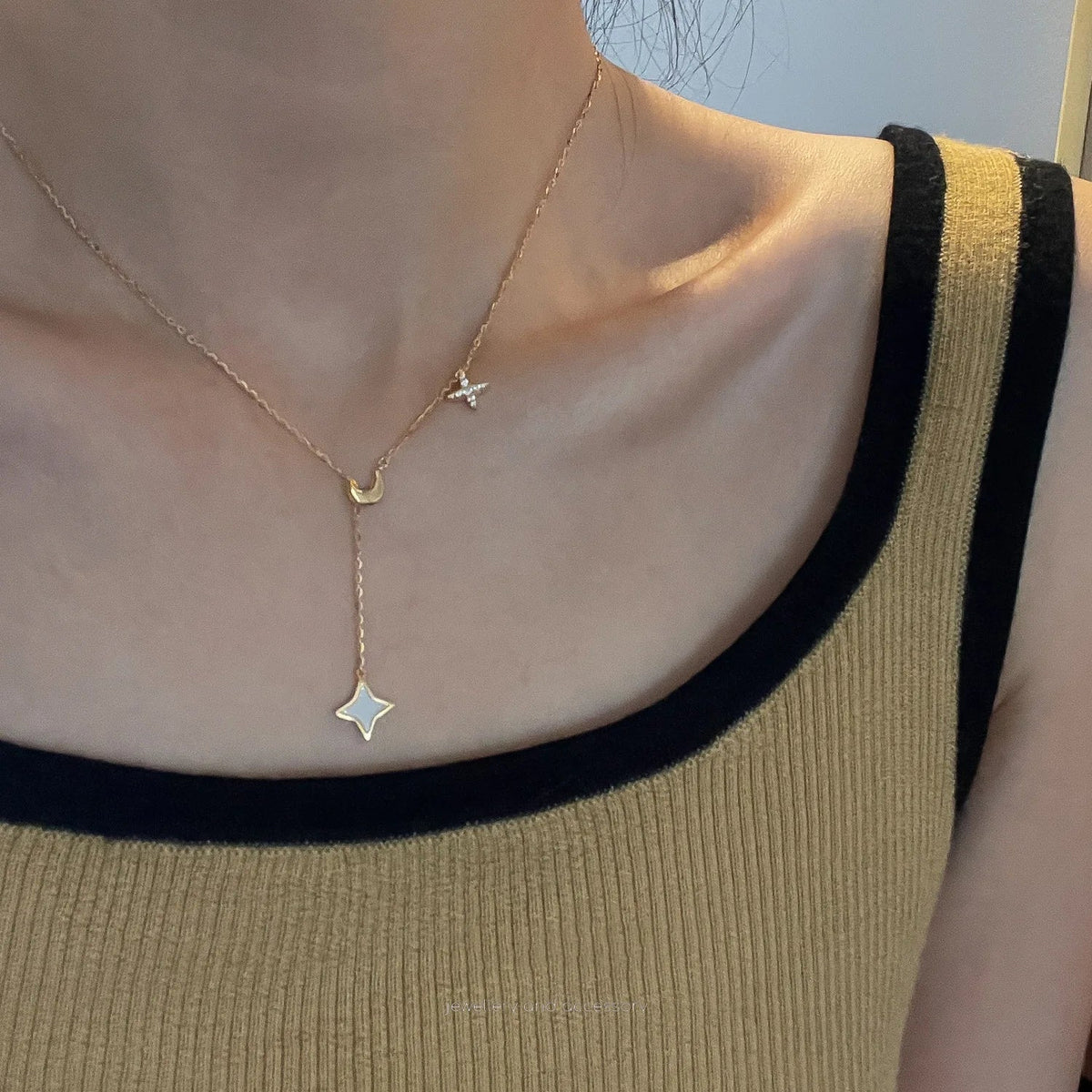 925 Sterling Silver 18k Gold &14K Gold Plated Star Moon Zircon Pendant Necklace
