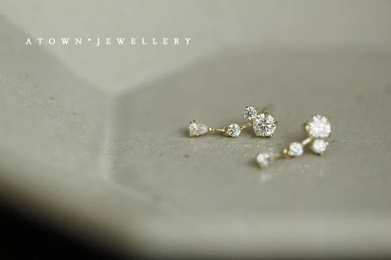 925 Sterling Silver 14k Gold Original Round Zircon Stud Earrings