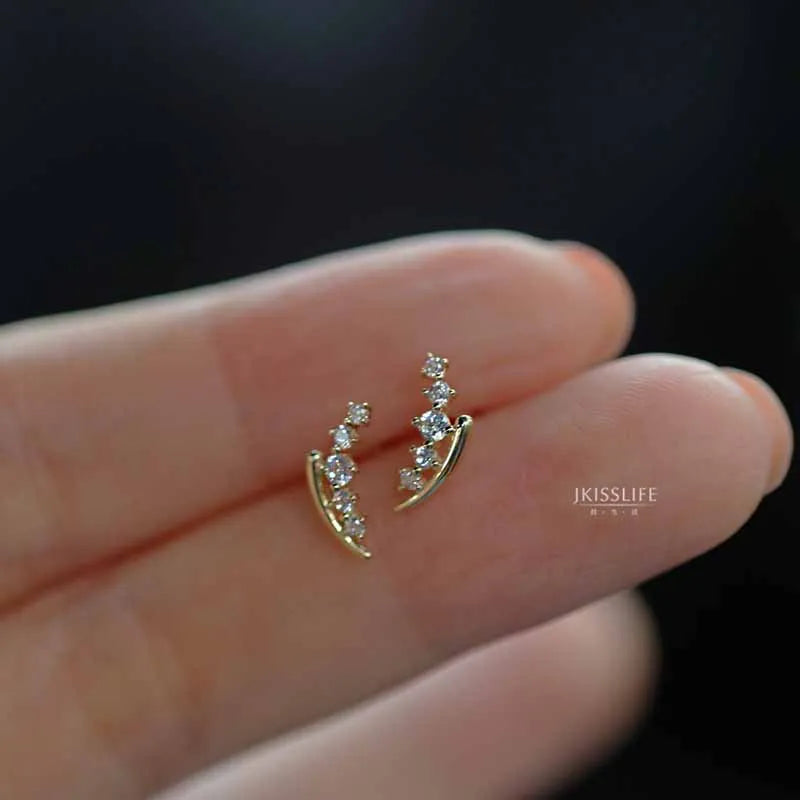 925 Sterling Silver 14k Gold Plated Zircon Wheat Stud Earrings
