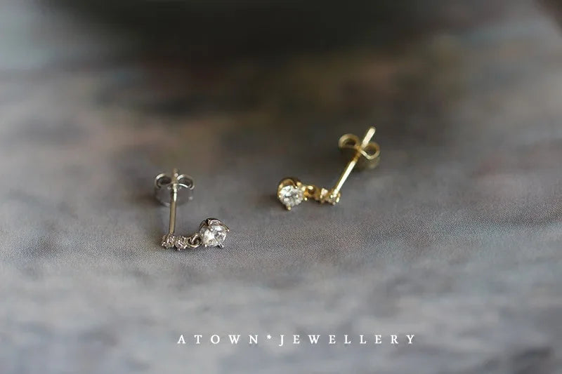 925 Sterling Silver 14k Gold Plated Small Zircon Korea Style Stud Earrings