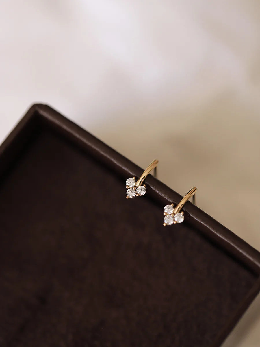 925 Sterling Silver 14K Gold Plated Heart Zircon Stud Earrings