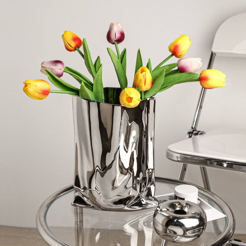 Electroplated Silver Paper Bag Vase