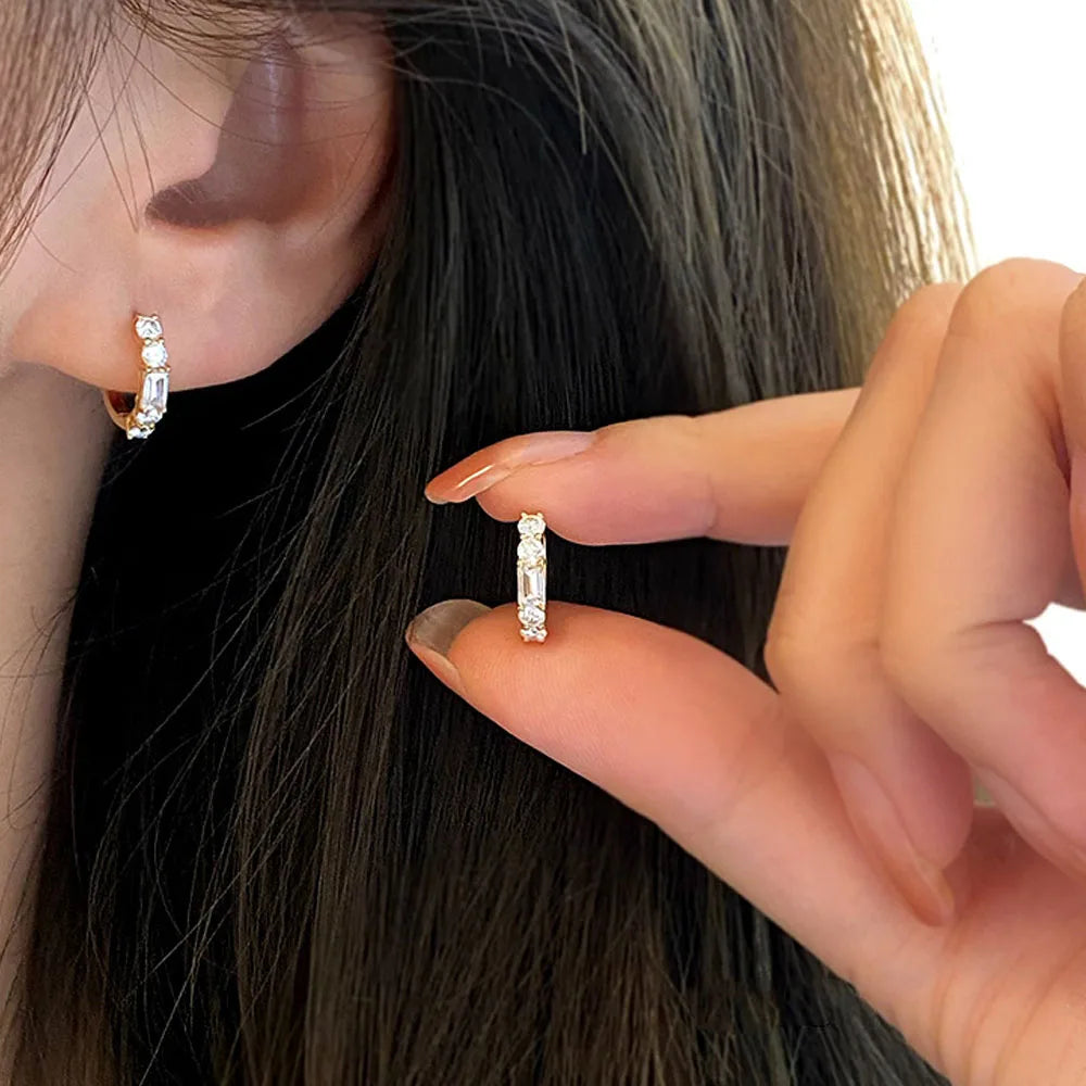 925 Sterling Silver 14K Gold Plated Zircon Hoop Earrings