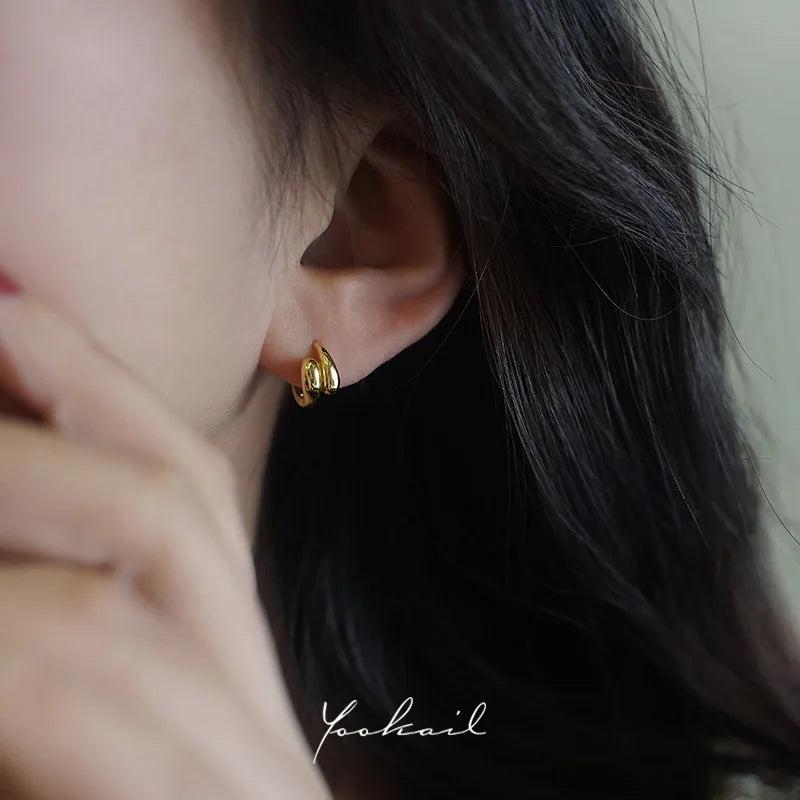 925 Sterling Silver 14k Gold Plated Earrings Simple Drop Stud Earrings