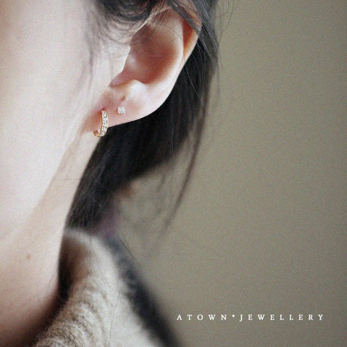 925 Sterling Silver 14k Gold Plated Round Ring Fine Stud Earrings