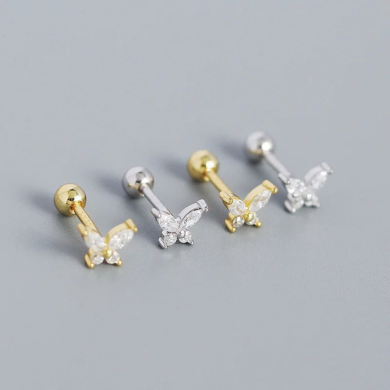 925 Sterling Silver 14k Gold Plated Butterfly Small Stud Earrings