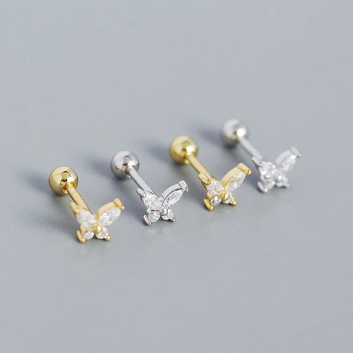 925 Sterling Silver 14k Gold Plated Butterfly Small Stud Earrings
