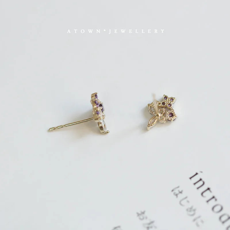 925 Sterling Silver 14k Gold Butterfly Zircon Stud Earrings