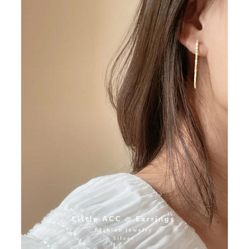 925 Sterling Silver 14K Gold Plated Sparkling Tassel Stud Earrings