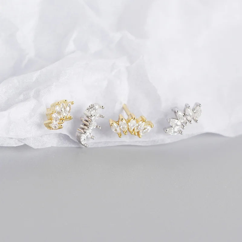 925 Sterling Silver 14k Gold Water Drop Zircon Stud Earrings