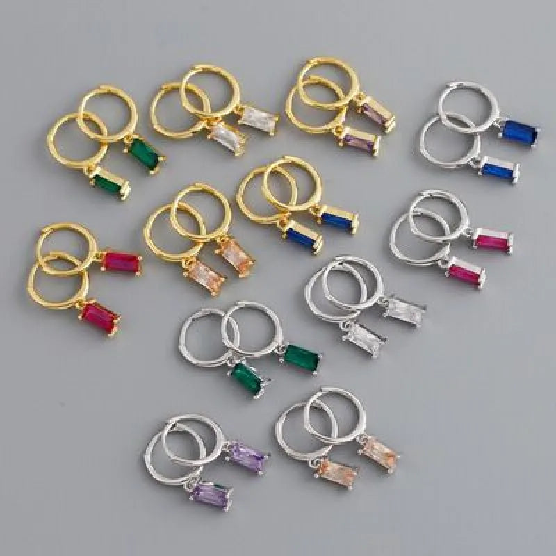 925 Sterling Silver Rectangle Zircon Ring Earrings