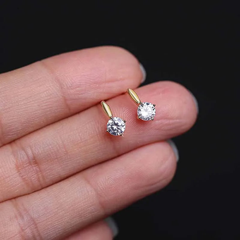 14k Gold Original Pure Geometry Zircon Stud Earrings