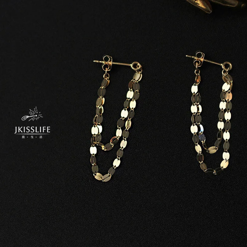 925 Sterling Silver 14k Gold Plated Tassel Long Earrings