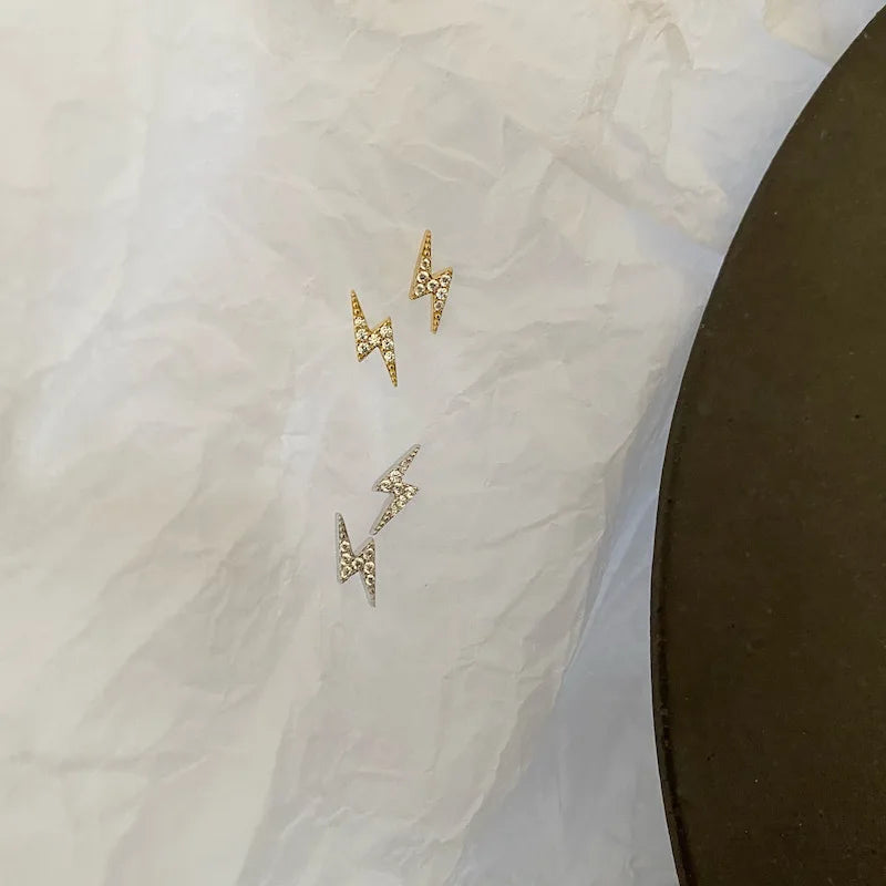 925 Sterling Silver 14k Gold Plated Pure Lightning Women's Stud Earrings