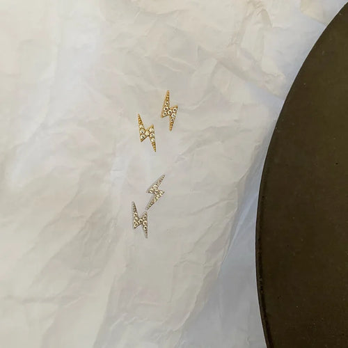 925 Sterling Silver 14k Gold Plated Pure Lightning Women's Stud Earrings