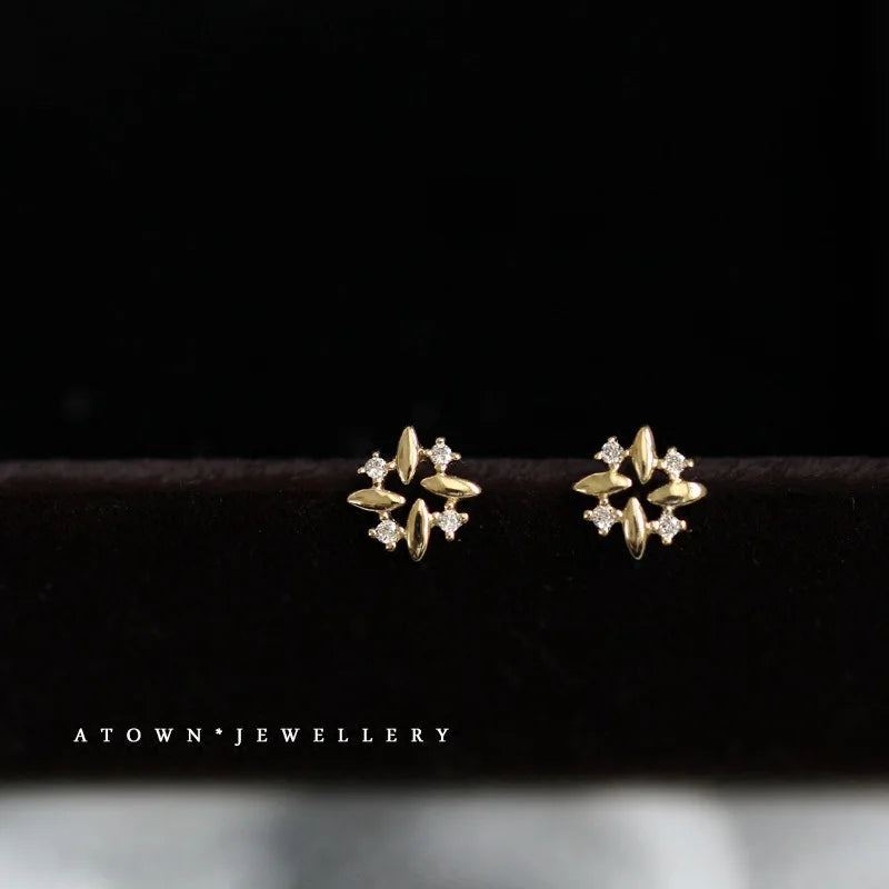 925 Sterling Silver 14k Gold Plated Fine Small Windmill Stud Earrings