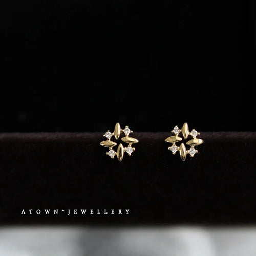 925 Sterling Silver 14k Gold Plated Fine Small Windmill Stud Earrings
