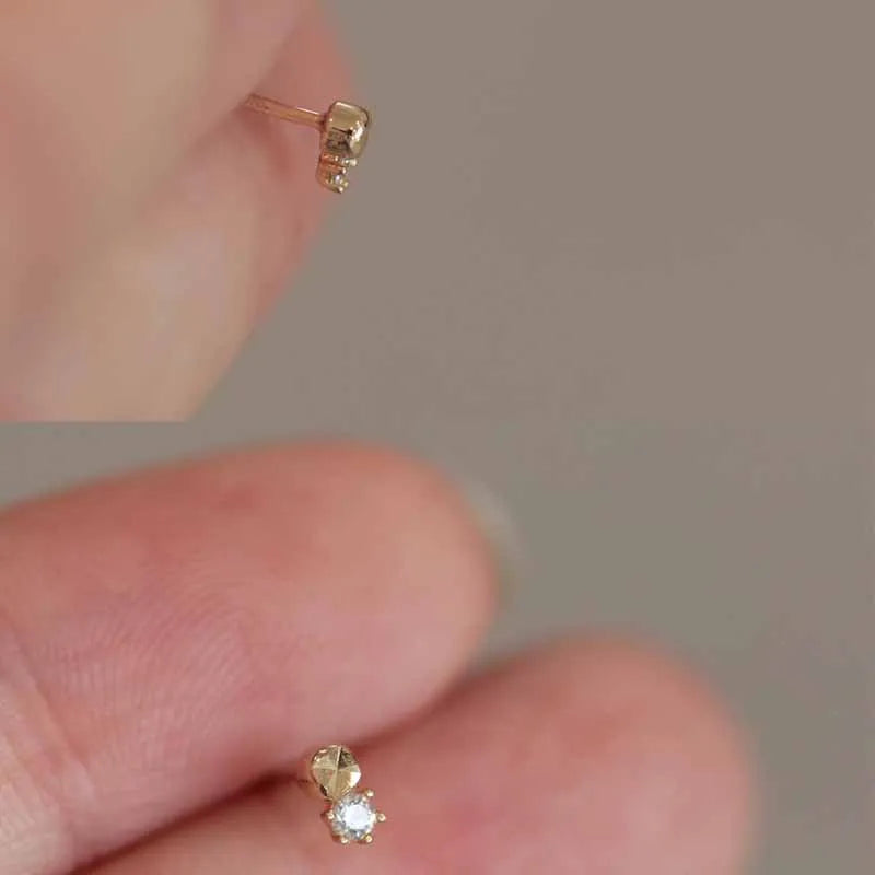 925 Sterling Silver 14k Gold Zircon Small Stud Earrings