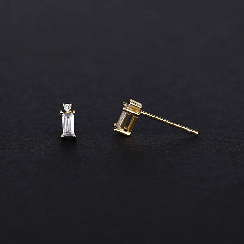 925 Sterling Silver 14K Gold Plated Square Zircon Stud Earrings Jewelry