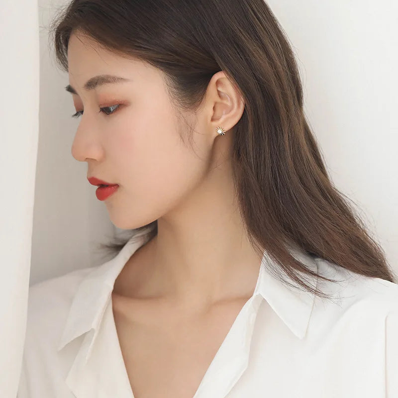 925 Sterling Silver 14k Gold Plated Moon Sun Zircon Stud Earrings
