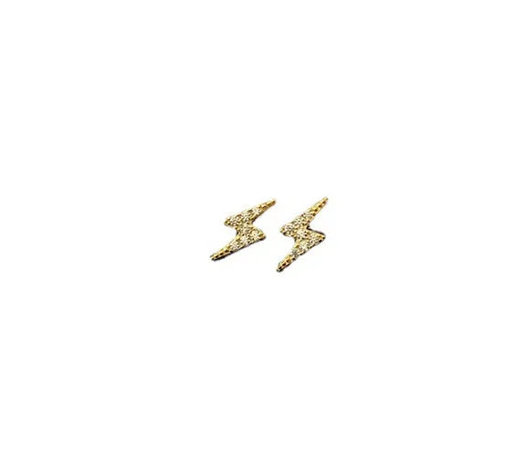 925 Sterling Silver 14k Gold Plated Pure Lightning Women's Stud Earrings