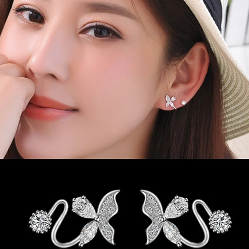 925 Sterling Silver Whirl Butterfly Zircon Stud Earrings