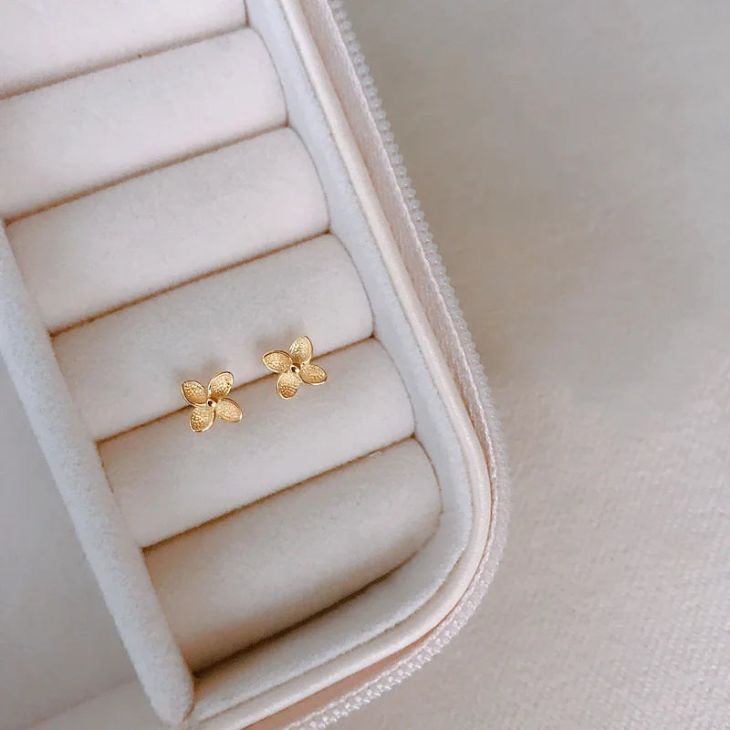 925 Sterling Silver Original 14K Gold Small Flower Stud Earrings