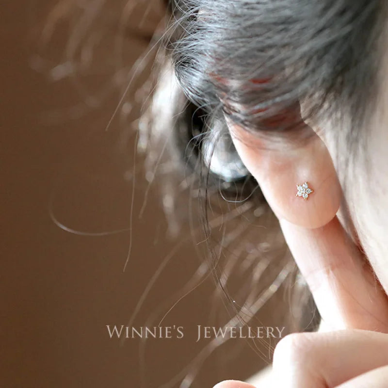 925 Sterling Silver 14k Gold Plated Zircon Flower Women's Stud Earrings