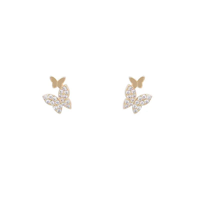 925 Sterling Silver 14k Gold Plated Butterfly Zircon Stud Earrings