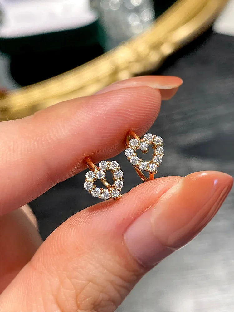 925 Sterling Silver 14k Gold Plated Hollow Heart Zircon Earrings