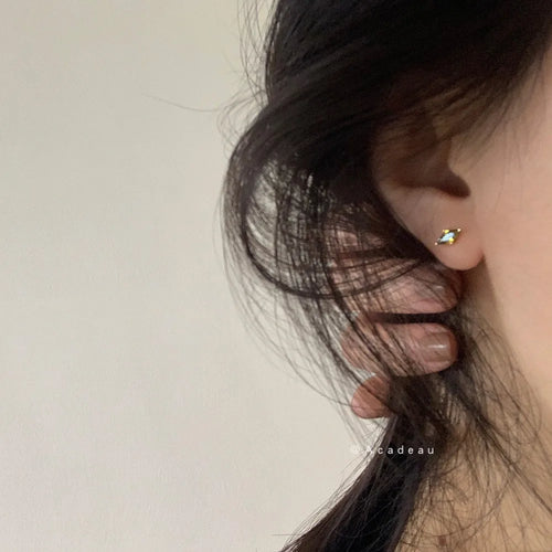 925 Sterling Silver 14k Gold Plated Olive Green Zircon Stud Earrings