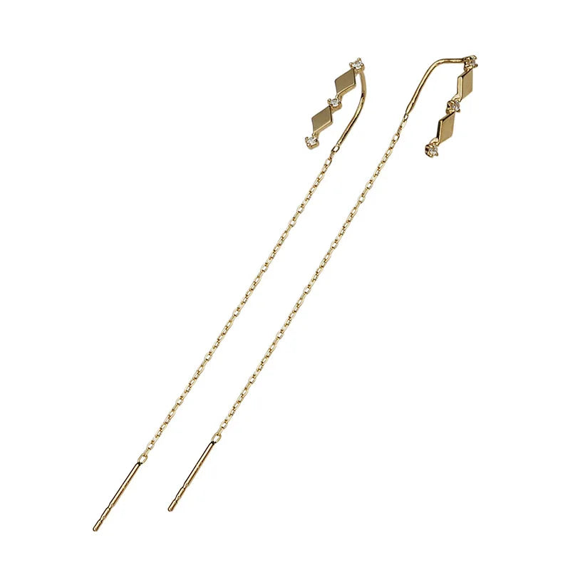 925 Sterling Silver 14K Gold Diamond Zircon Fine Earrings