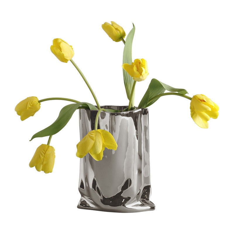 Electroplated Silver Paper Bag Vase